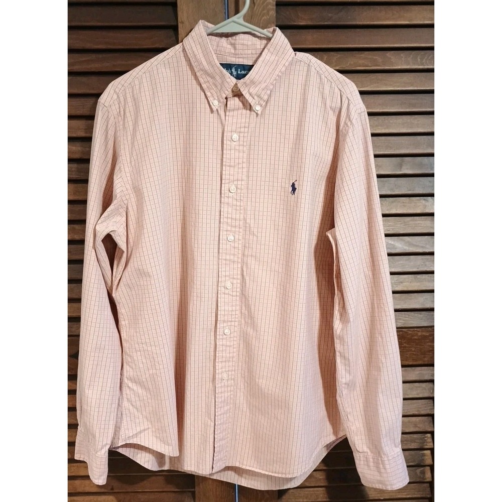Ralph Lauren Polo‎ Men's 100% Cotton Custom Fit Orange Blue Check Shirt Large